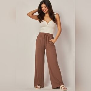 Coco Ribbed Drawstring  Wide Leg Lounge Pants